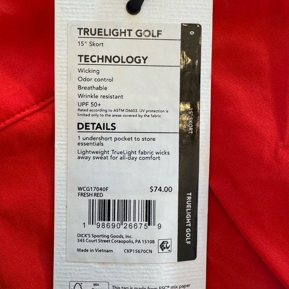 Calia by Carrie Underwood Truelight Bright Red Golf 15” Skirt Skort Sz 0 - Picture 4 of 4